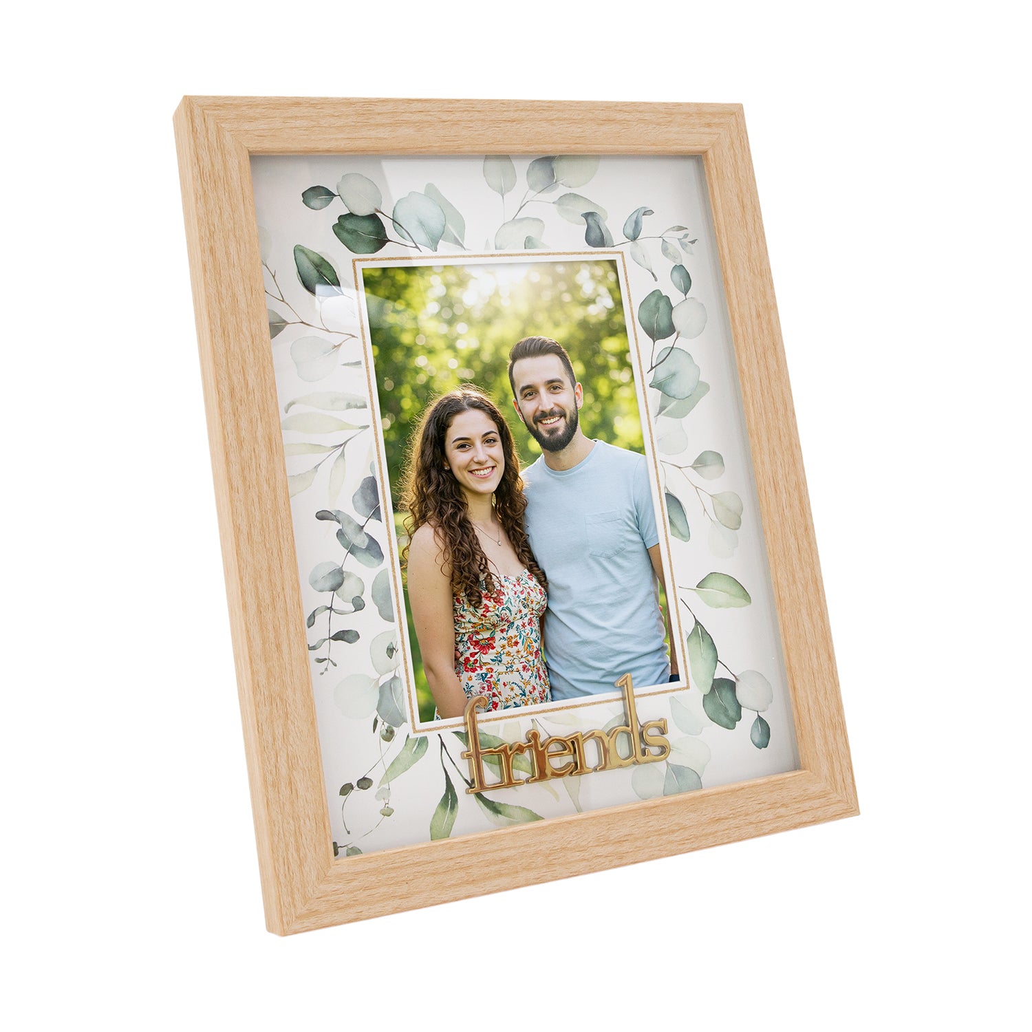 Modern Oak MDF Gold Friends Picture Frame with Green Floral Decoration Image 2