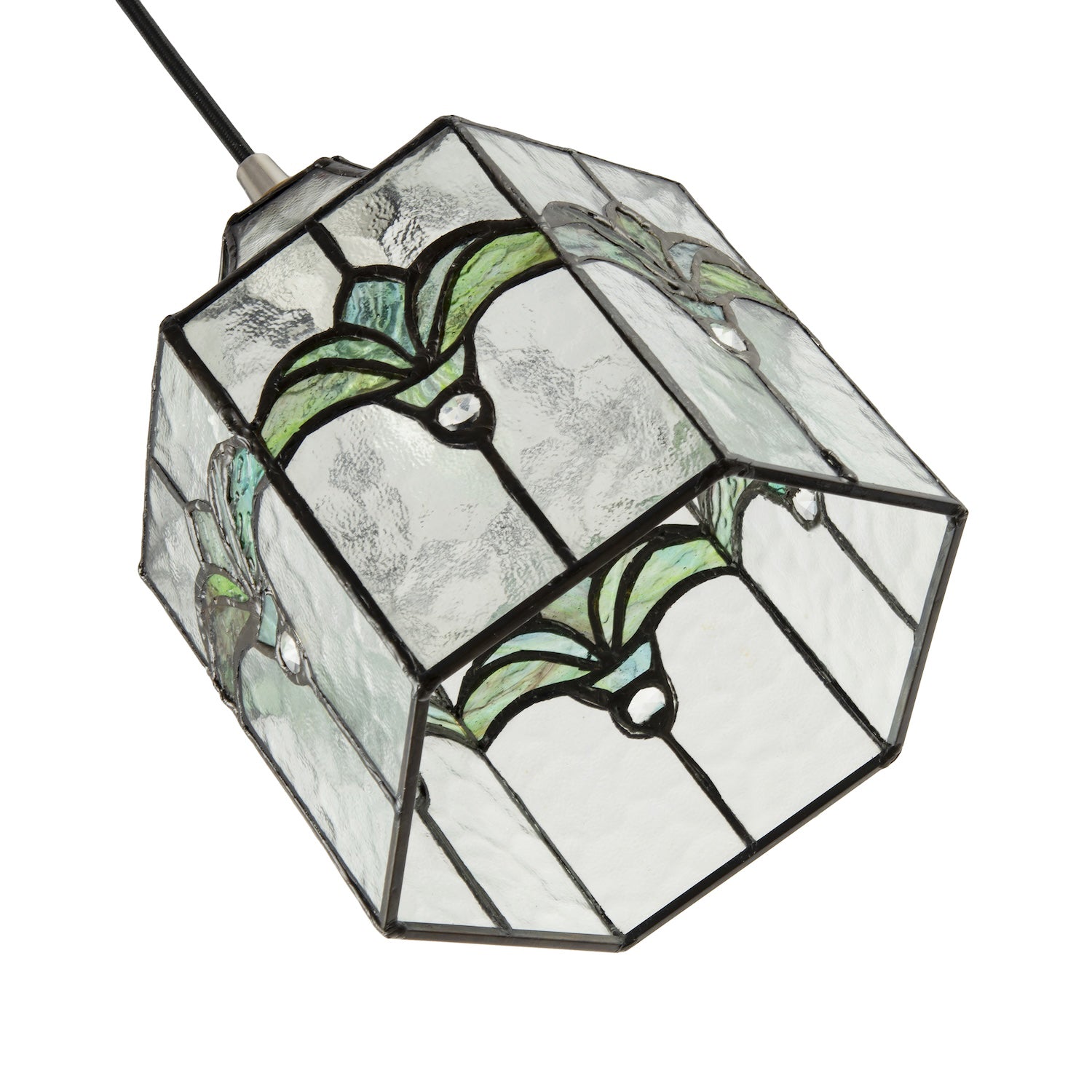 Classic Lantern Tiffany Pendant Shade with Clear Water Glass and Emerald Green Image 4