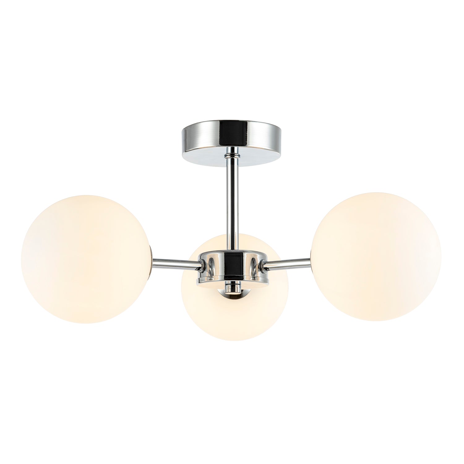 Contemporary Polished Chrome Ceiling Lamp with Opal Globe Glass Shades Image 4
