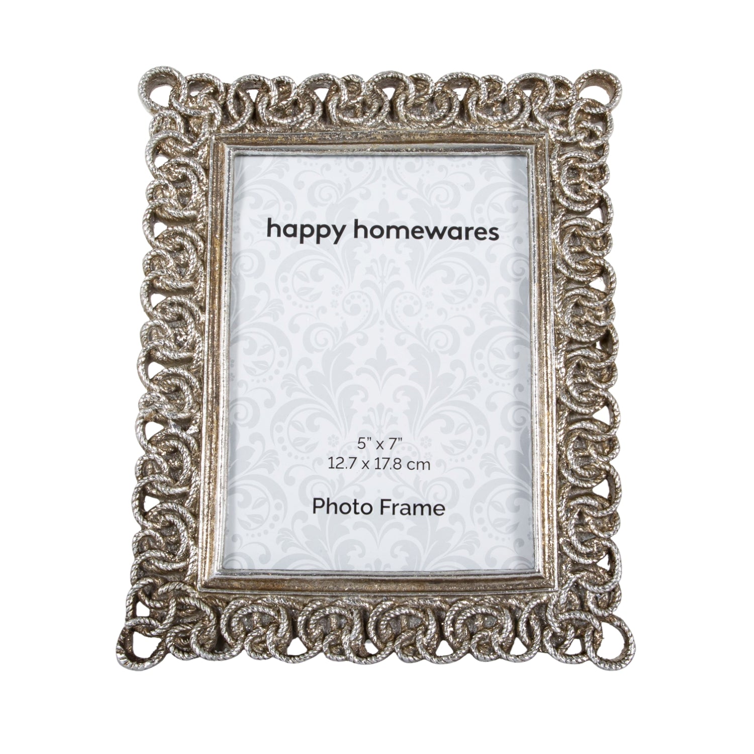 Ornate Traditional Aged Rustic Silver 5x7 Picture Frame with Spiral Loops Decor Image 1