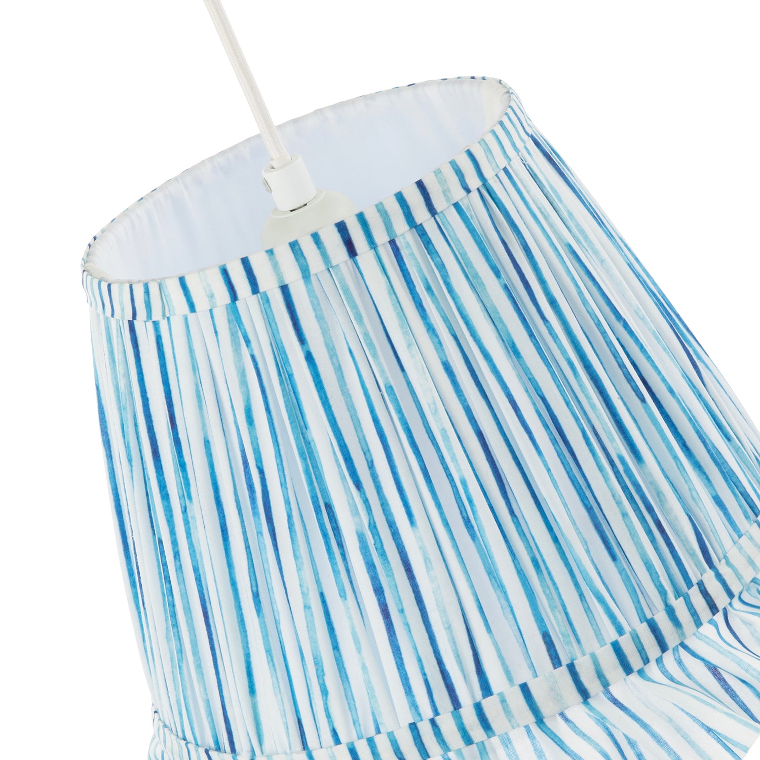 Vintage Blue and White Faux Silk Plated Lamp Shade with Bottom Fringe Image 5