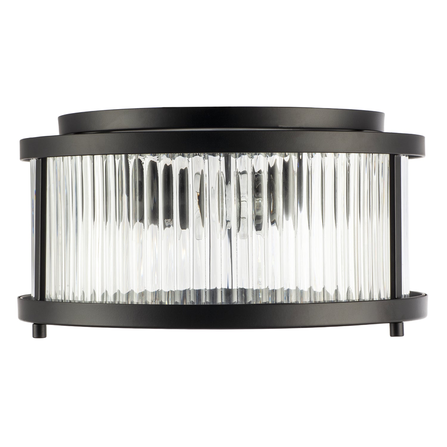 Sleek Matte Black Flush Ceiling Light with Fluted Ribbed Clear Glass Image 4