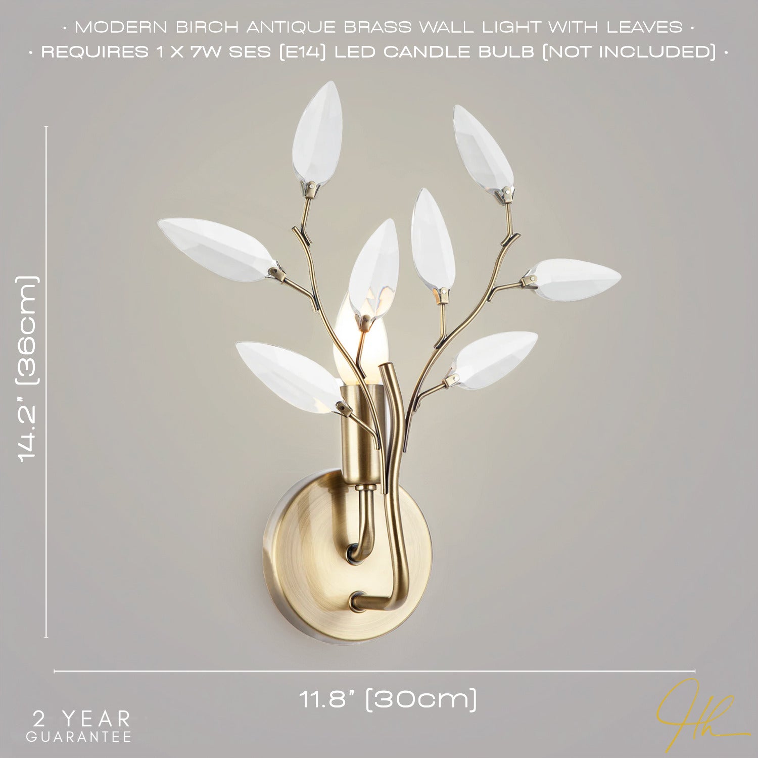Modern Birch Antique Brass Plated Wall Light Fixture with Clear Acrylic Leaves Image 6