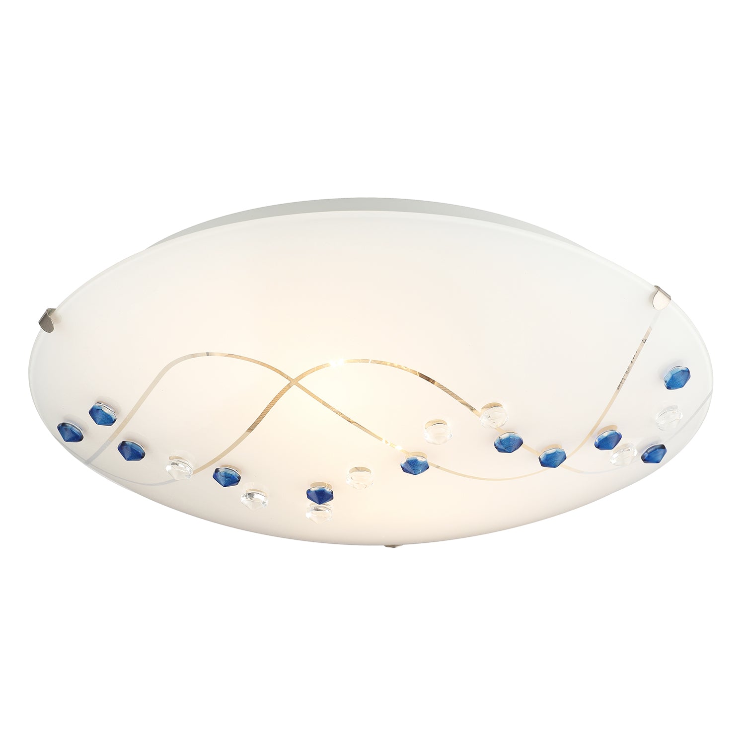 Contemporary Round Opal Glass Ceiling Light with Blue and Clear Crystal Buttons Image 2