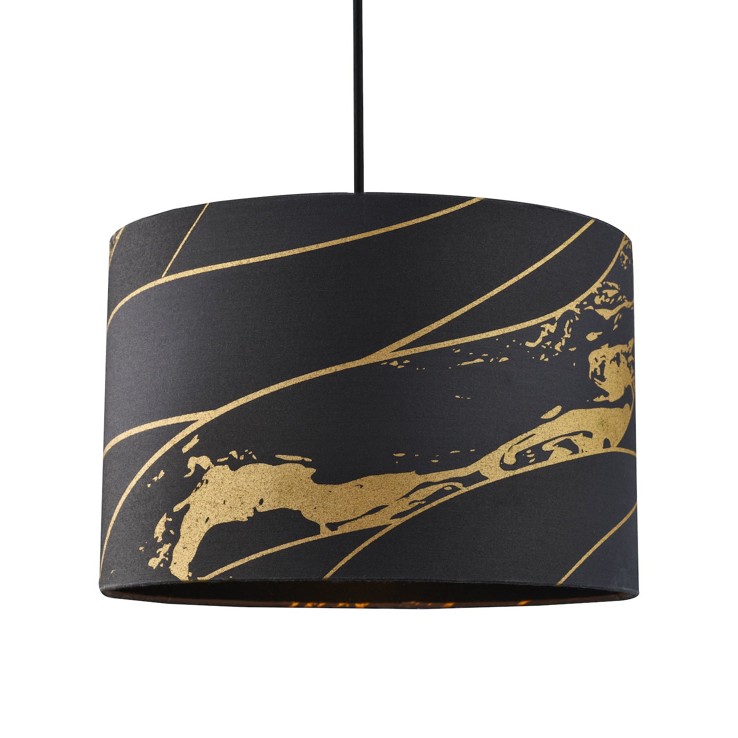 Designer Black Cotton Fabric Lamp Shade with Gold Foil Lines and Waves Decor Image 3