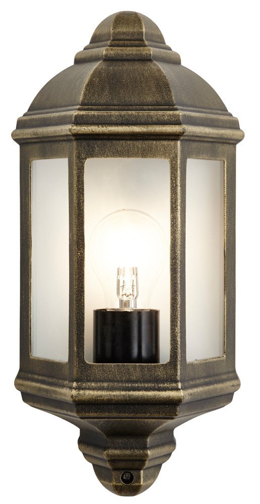 Traditional Black/Gold Cast Aluminium Flush Wall Lantern Light Fitting Image 1