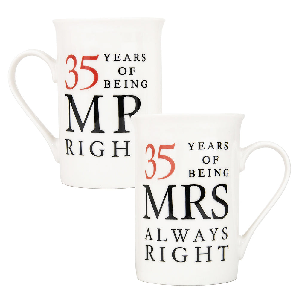 Ivory White 35th Anniversary Mr Right & Mrs Always Right Ceramic Mug Gift Set Image 4