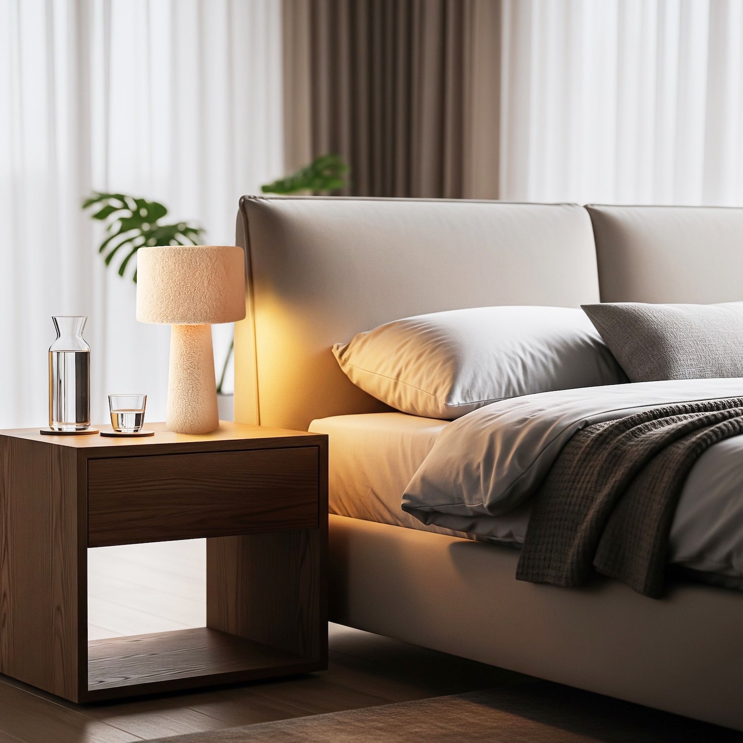 Designer Table Lamp with Cream Wool Base and Shade with Inner Lining Image 7