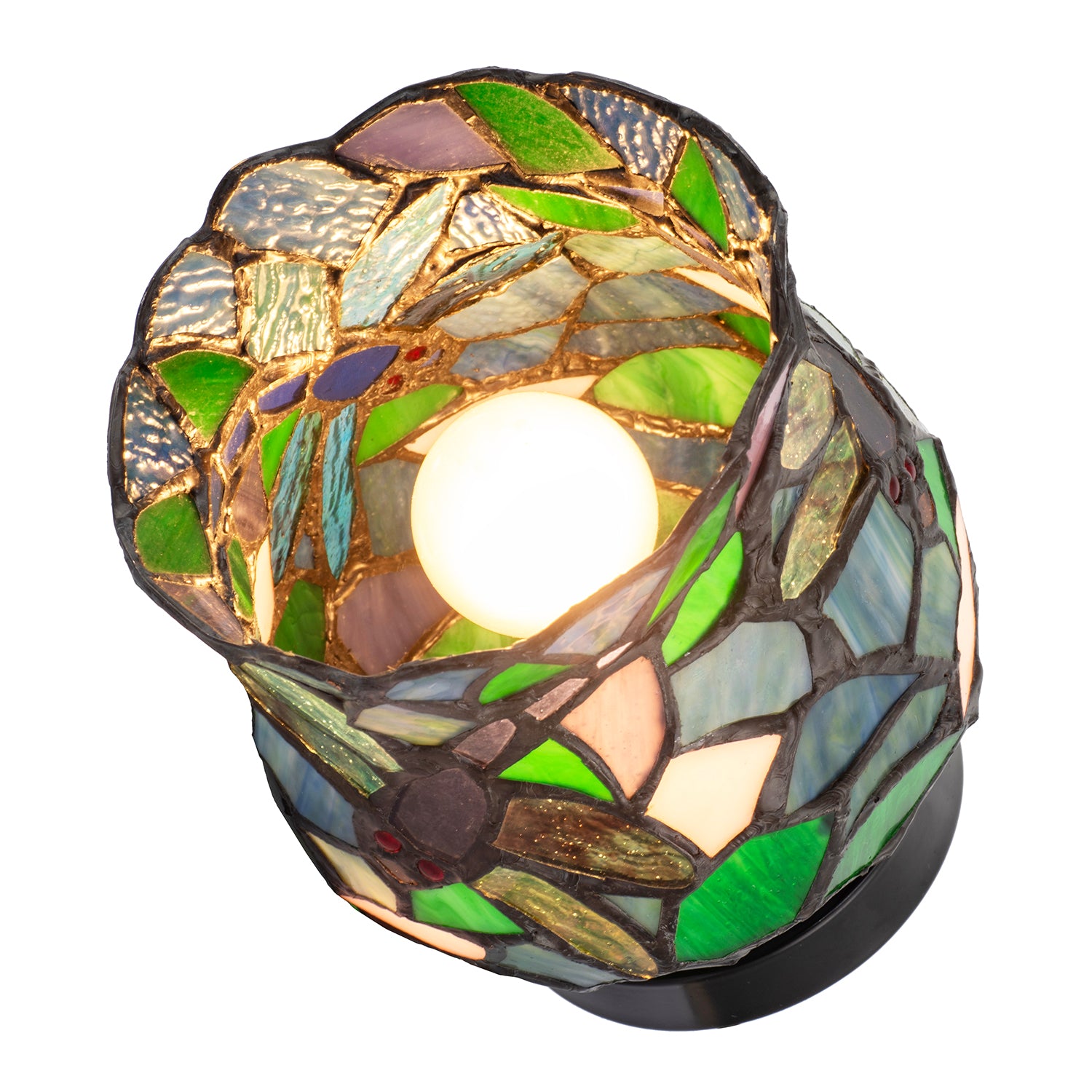 Dragonfly Themed Open Top Blue and Green Stained Glass Tiffany Lamp Image 5