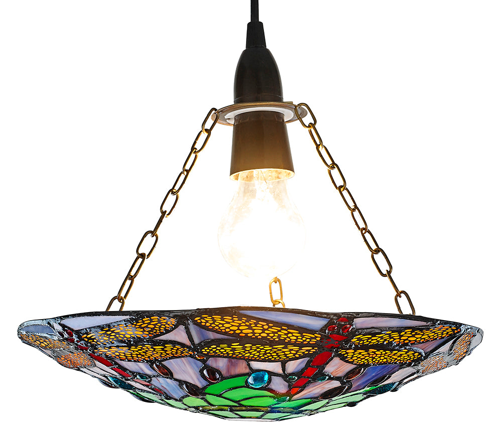 Traditional Multi-Coloured Dragonfly Tiffany Glass Pendant Shade Image 2