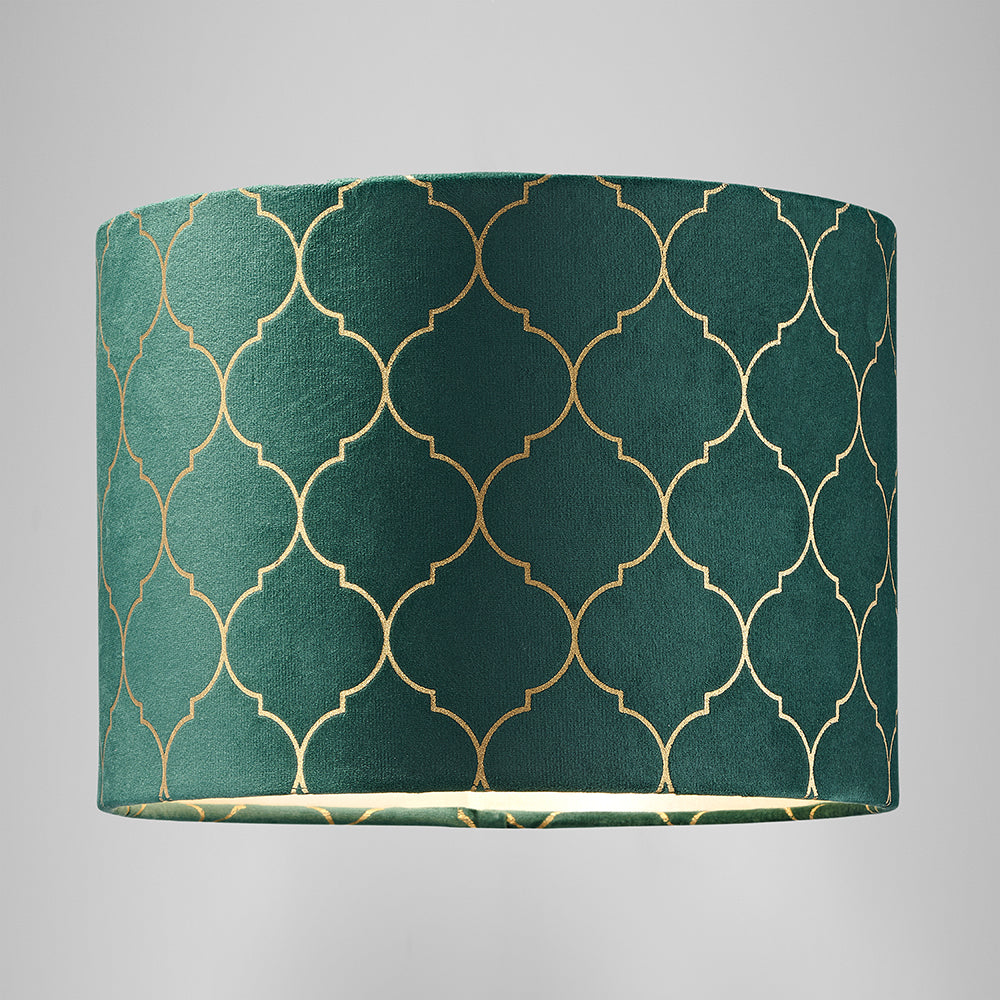 Modern Soft Brushable Forest Green Velvet 25cm Lamp Shade with Gold Foil Decor Image 6