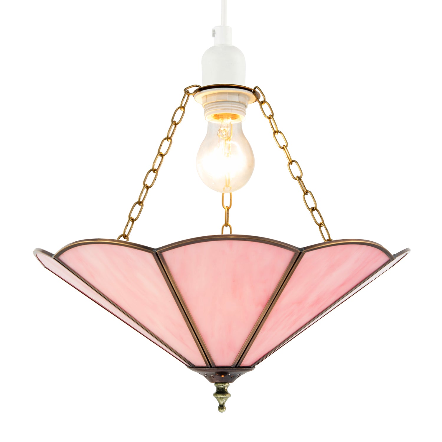 Soft Rose Pink Chic Tiffany Glass Easy Fit Pendant Shade with Chains Image 2