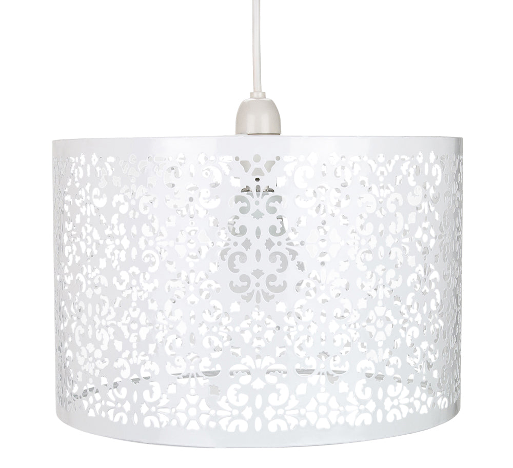 Marrakech Designed White Metal Pendant Light Shade with Floral Decoration Image 1