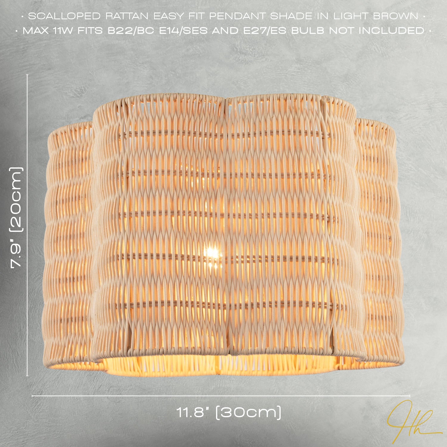 Classic Scallop Edged Natural Rattan Wicker Pendant Lighting Shade Image 7