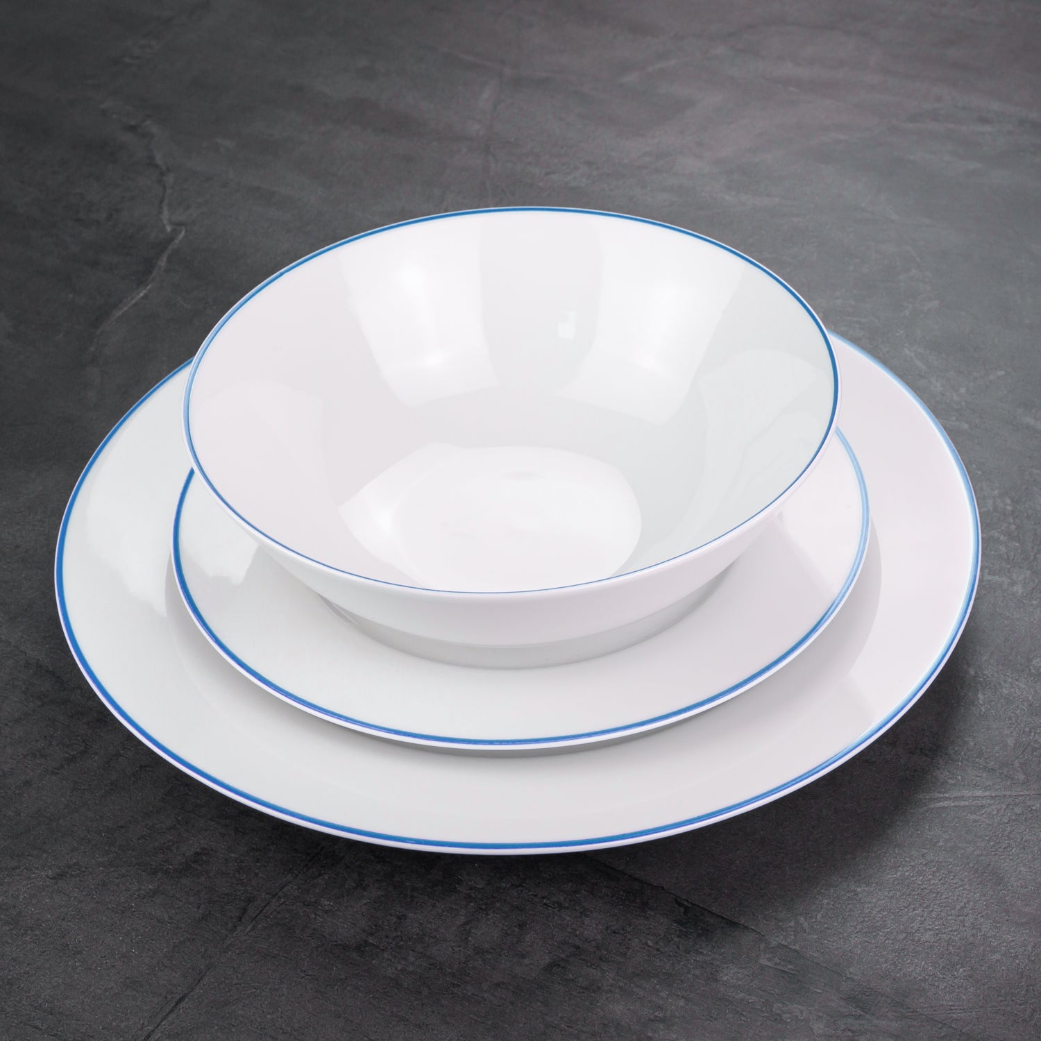 Set of 4 Durable White Ceramic Dinner Plates with Elegant Blue Rim Image 7