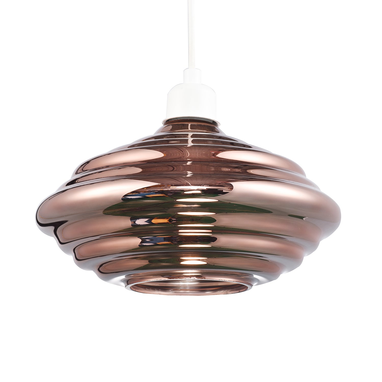 Modern Ribbed Honeycomb Glass Pendant Light Shade in Copper Plated 26cm Diameter Image 2