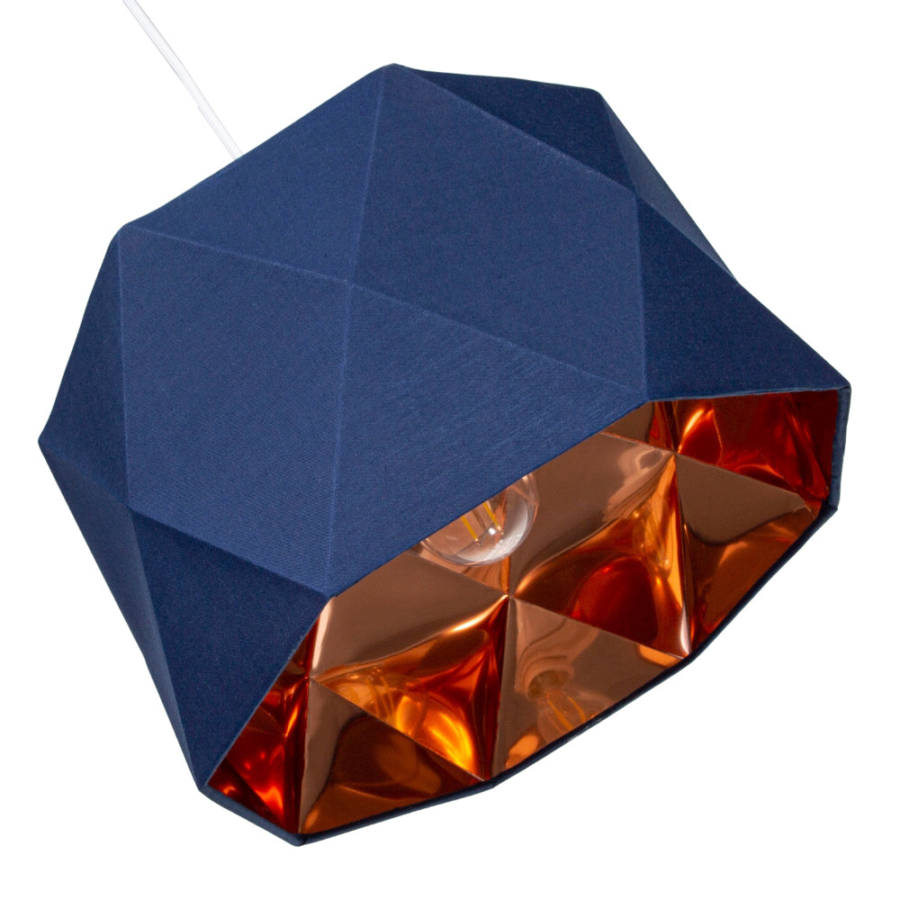 Navy Blue Cotton 12" Geometric Shade with Brushed Copper Metal Effect Lining Image 4