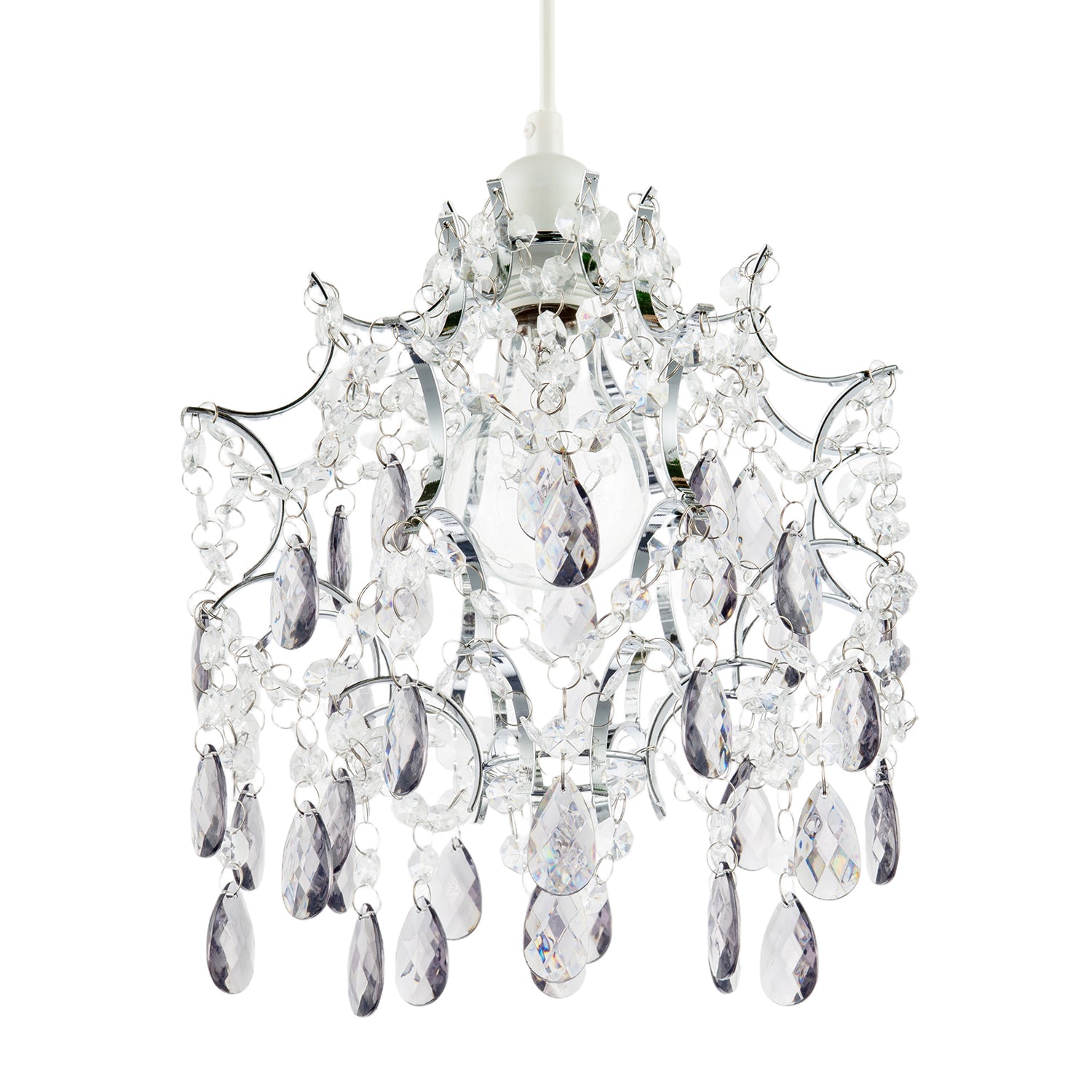 Elegant Chandelier Style Pendant Shade with Clear and Smoked Beads Image 5