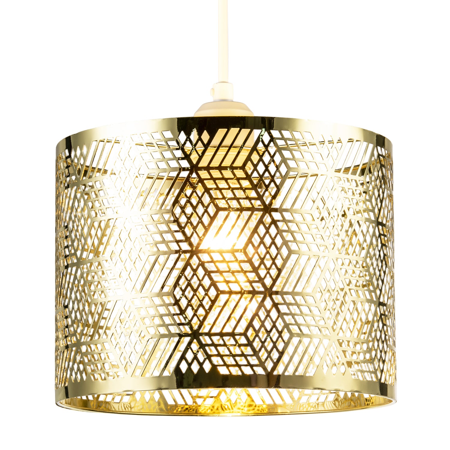 Modern Zig Zag Gold Pendant Shade with Cut Diamonds and Rectangles Image 2