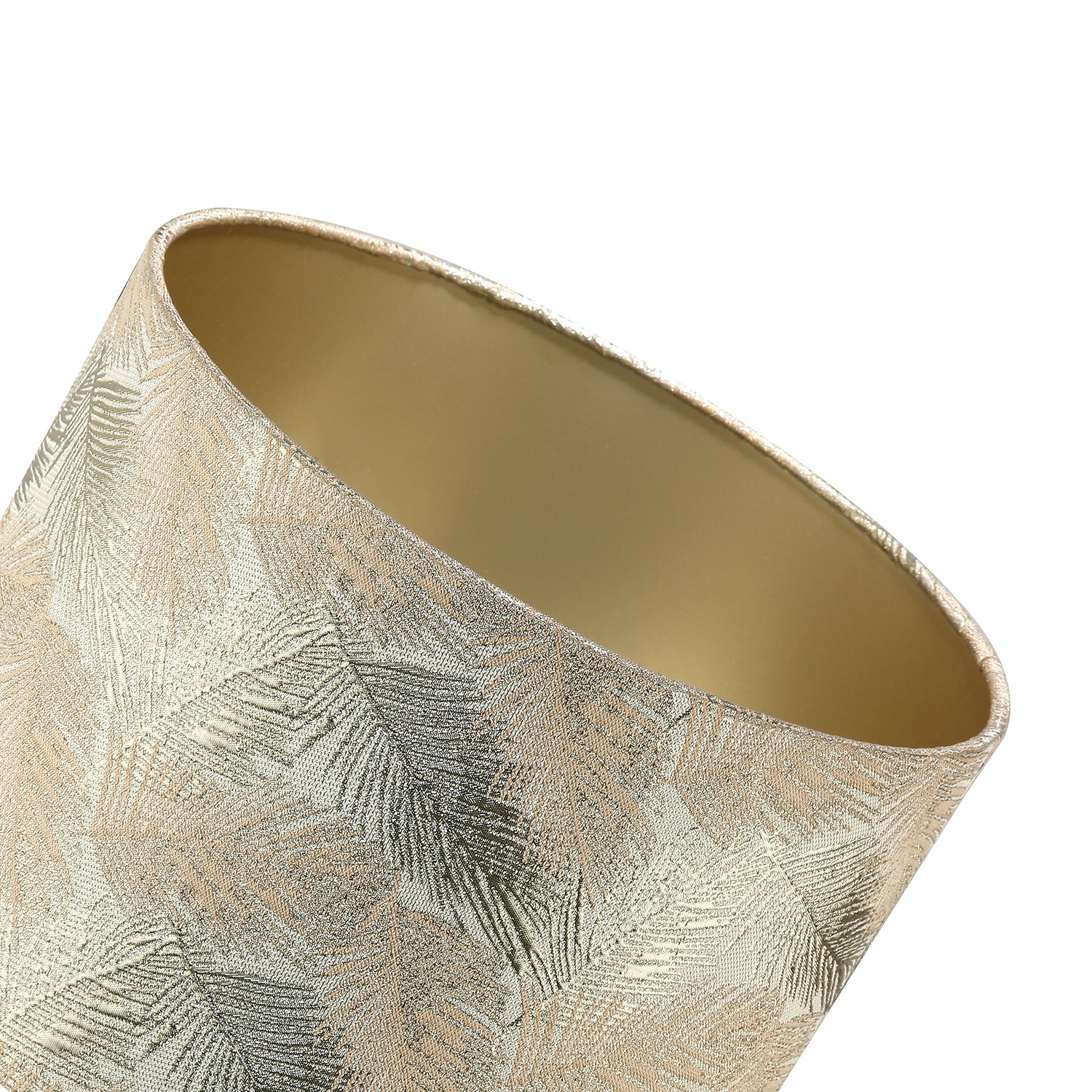 Modern Floral Drum Lamp Shade with Shiny Gold and Silver Fern Leaves Image 3