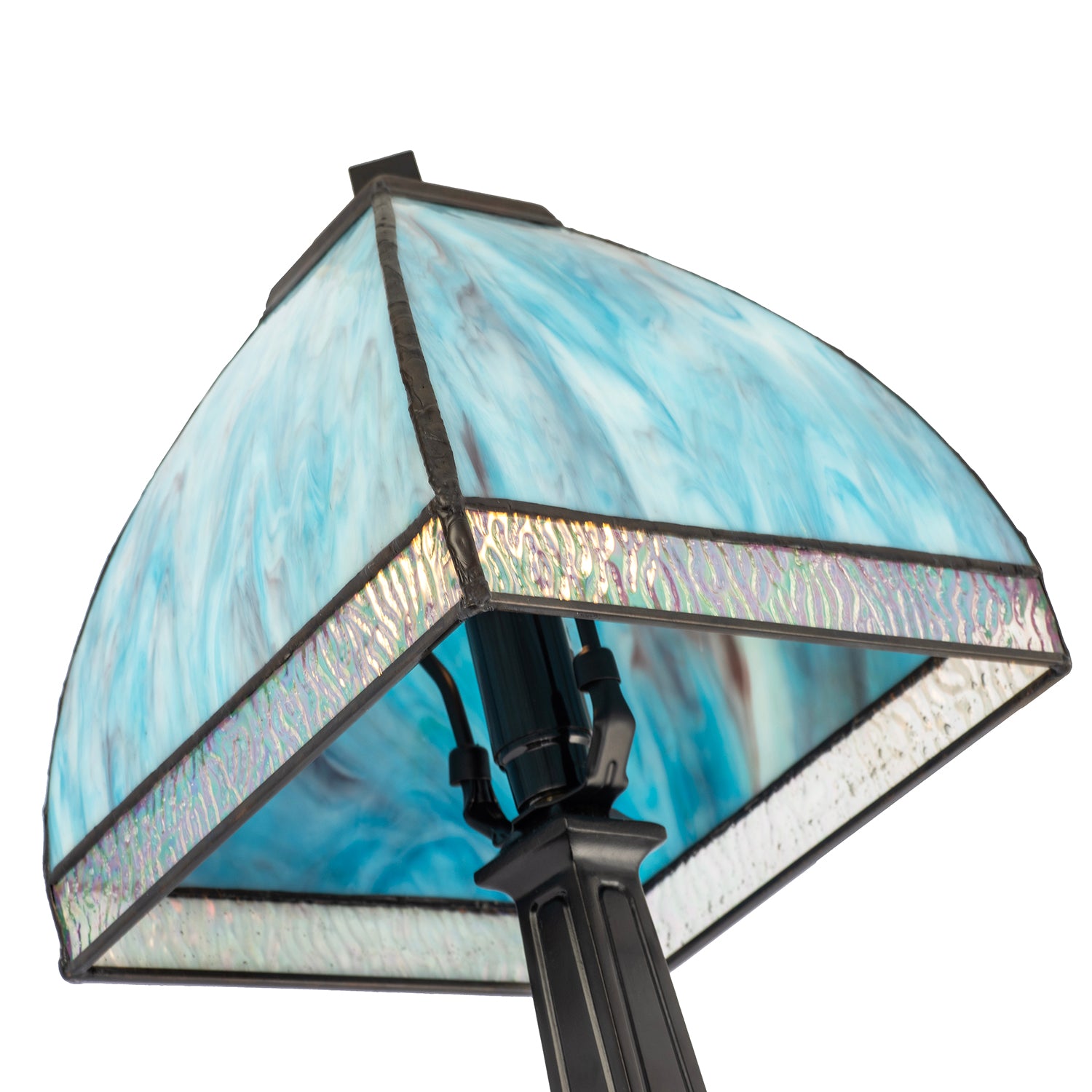 Emerald Green and Teal Mix Tiffany Glass Table Lamp with Black Base Image 4