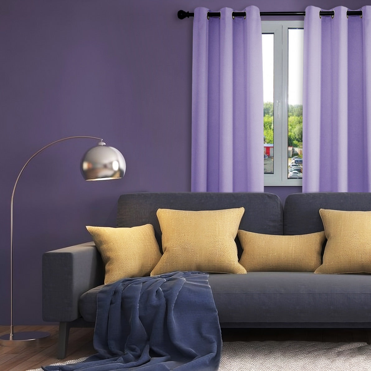 Lilac Eyelet Curtains - Thermal Blackout Curtains  - 66 x 72 Inch Drop - 2 Panel Image 6