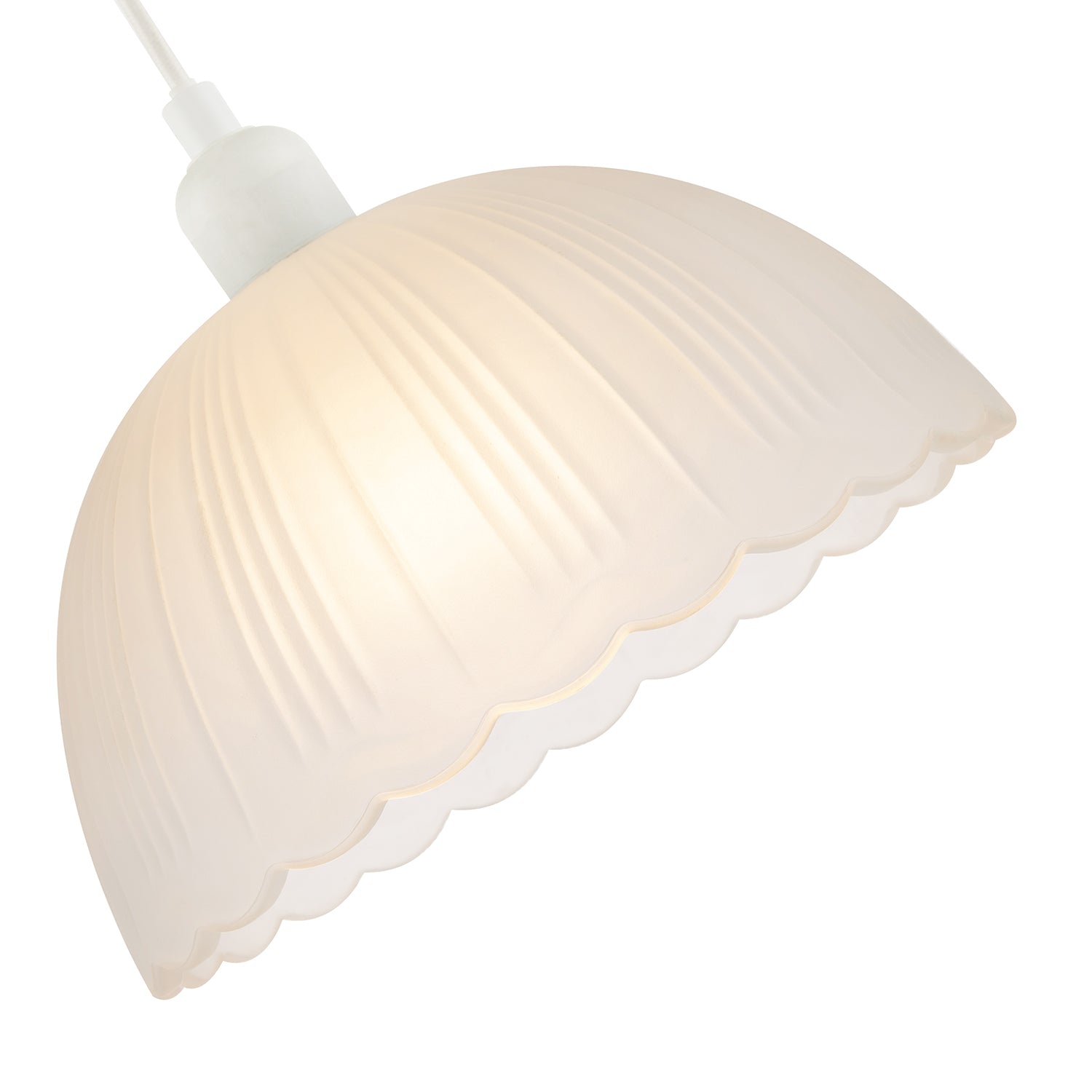Classic Frosted White Pendant Shade with Fluted Edge and Etched Lines Image 4