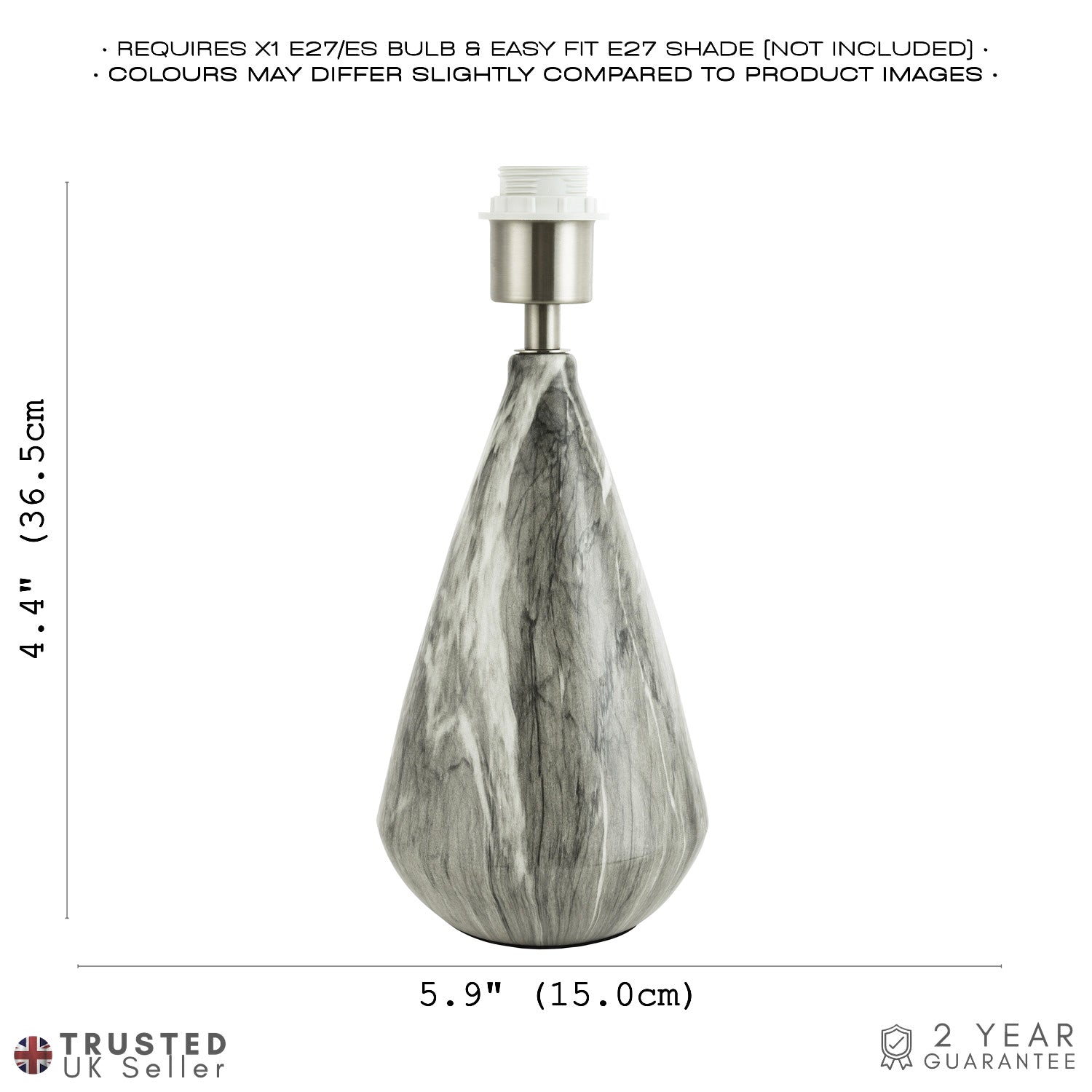 Marble Effect Ceramic Table Lamp Base with Grey Gloss Glazing and Chrome Trim Image 7