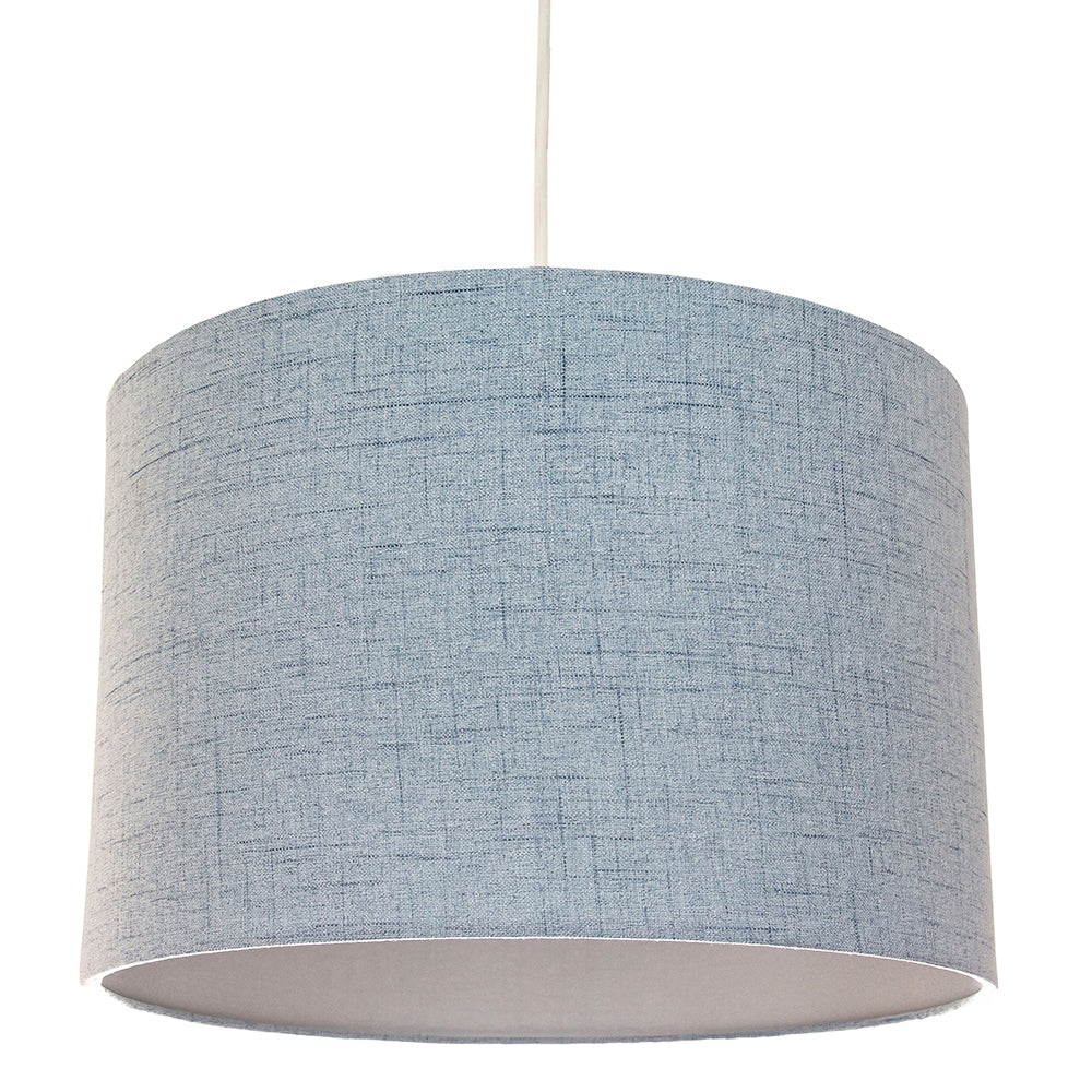 Contemporary and Sleek Blue Textured Linen Fabric Drum Lamp Shade 60w Maximum Image 2