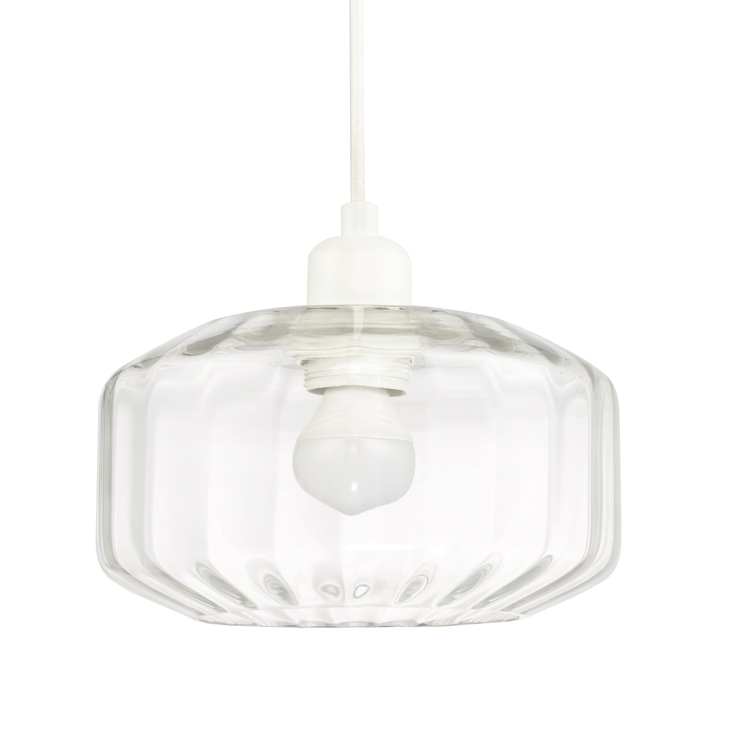 Contemporary Clear Ribbed Glass Non Electric Pendant Lamp Shade with Flat Style Image 4