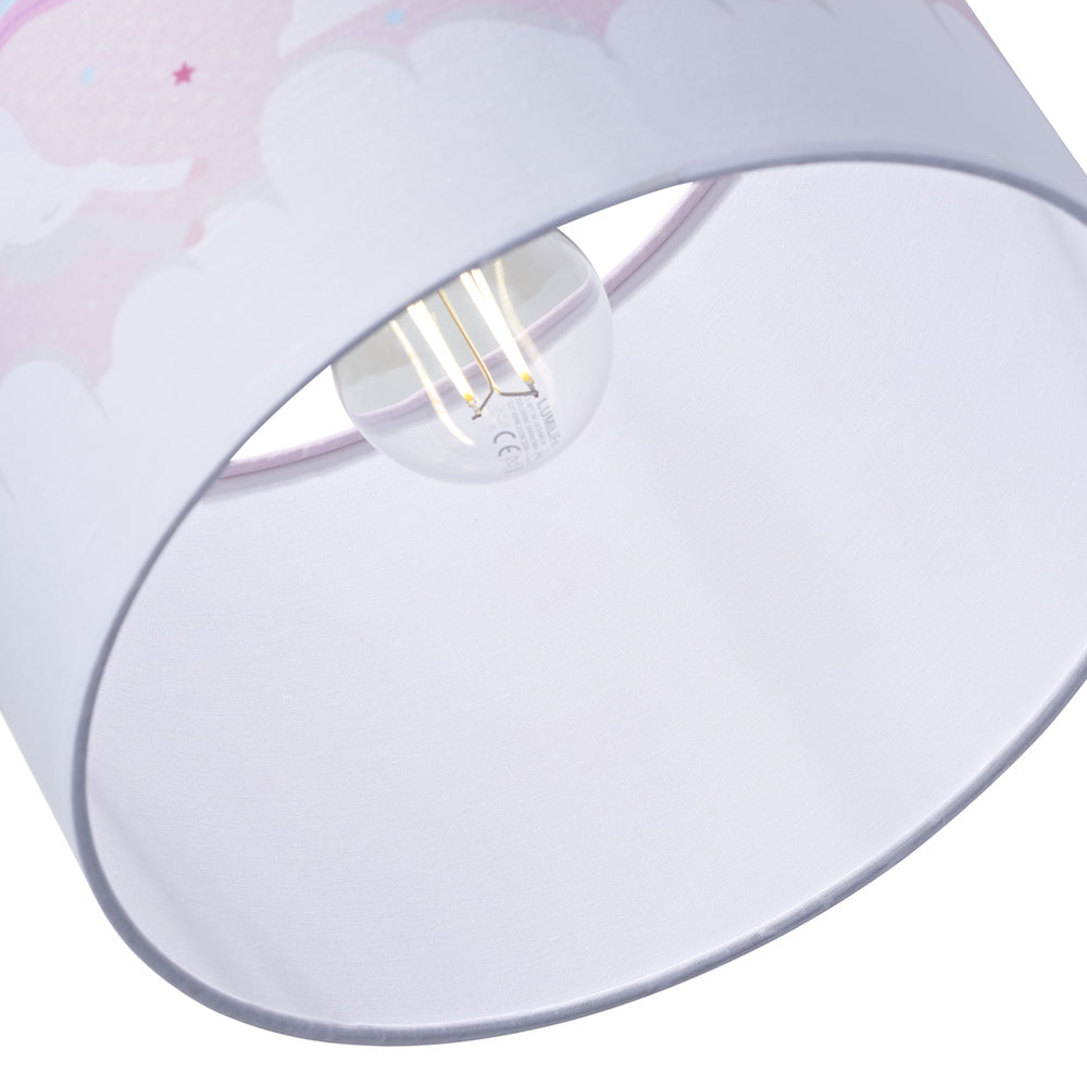 Beautiful Soft Pink Cotton Lampshade with Dancing Unicorns and Clouds Decoration Image 4