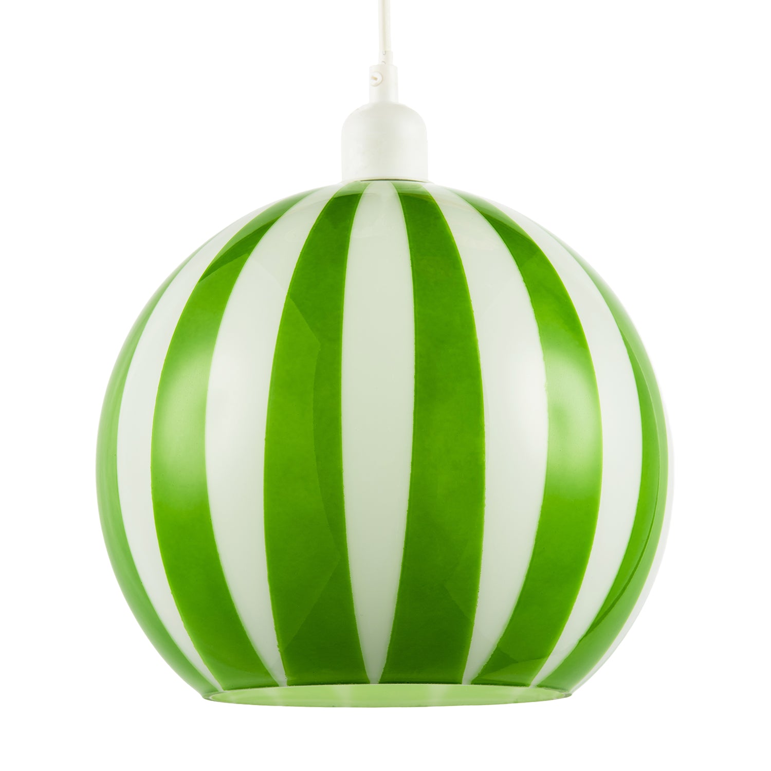 Green and White Striped High Gloss Glass Globe Pendant Light Shade Image 1