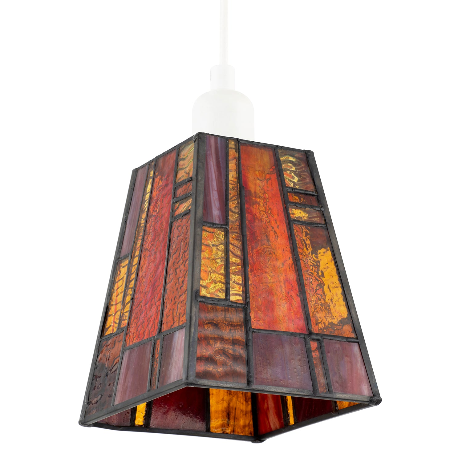 Art Deco Tiffany Glass Pendant Shade with Orange and Amber Panels Image 1