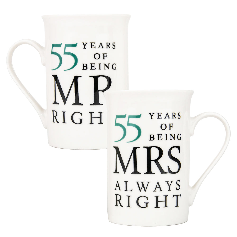 Ivory White 55th Anniversary Mr Right & Mrs Always Right Ceramic Mug Gift Set Image 4