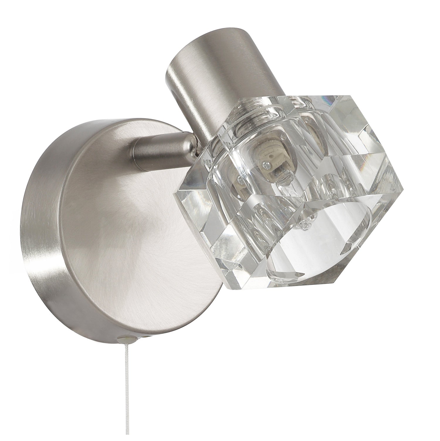 Modern Satin Nickel Wall Light Fitting with Chunky Square Ice Cube Glass Shade Image 5