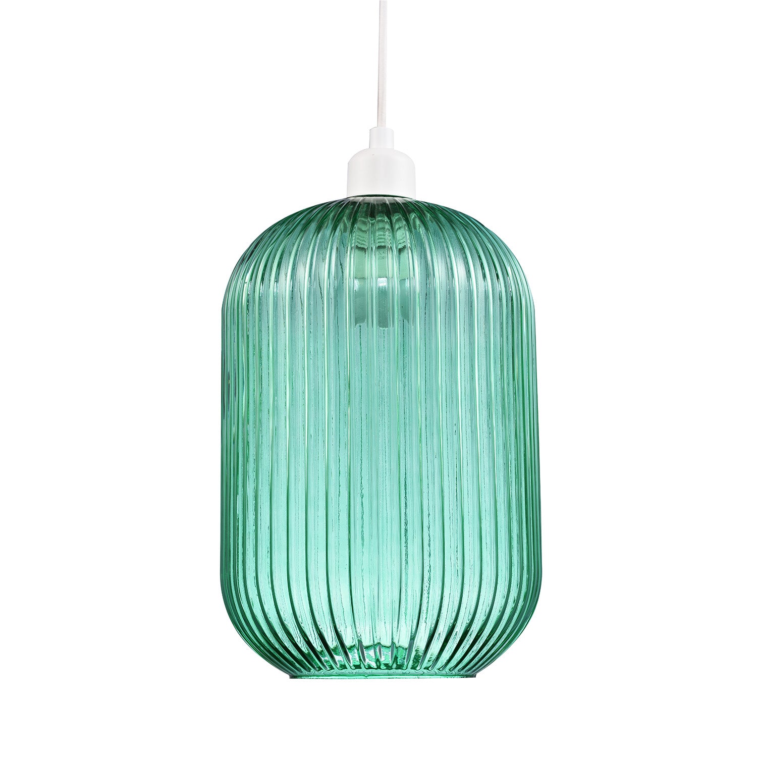 Contemporary Chic Emerald Forest Green Line Ribbed Glass Pendant Light Shade Image 2