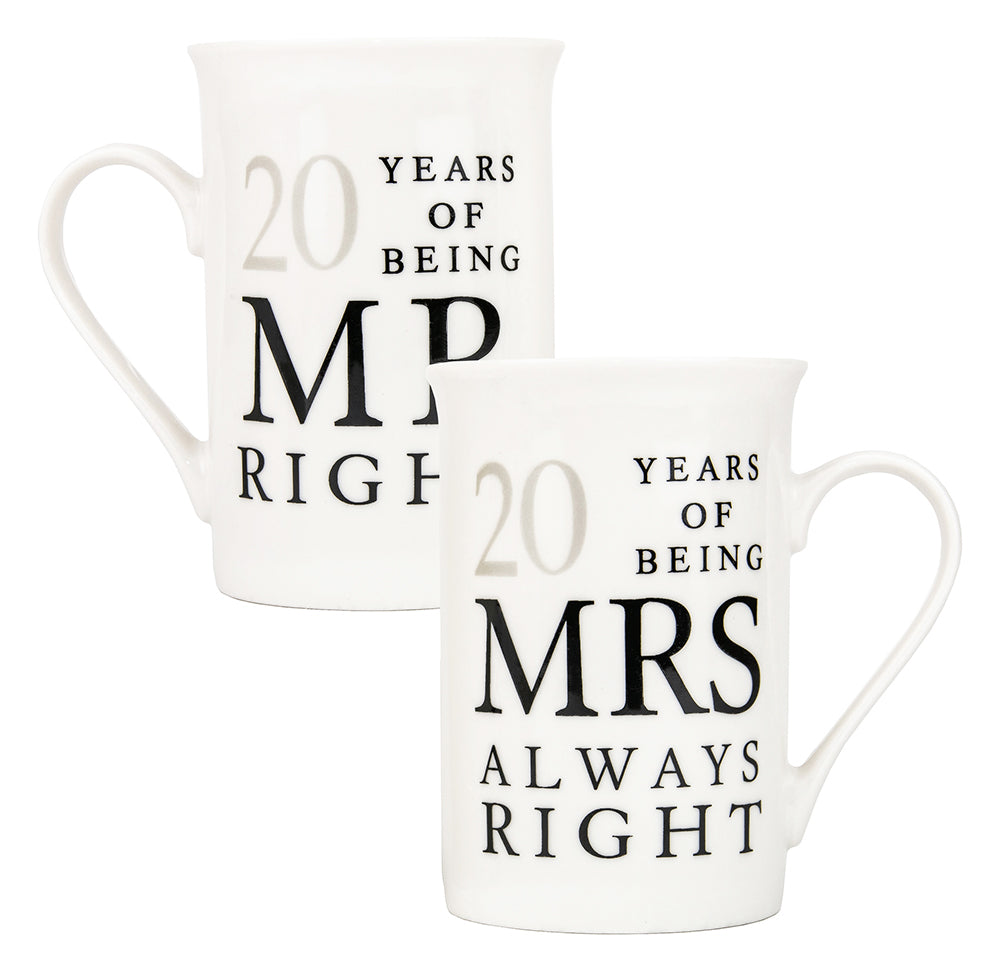 Ivory White 20th Anniversary Mr Right & Mrs Always Right Ceramic Mug Gift Set Image 4