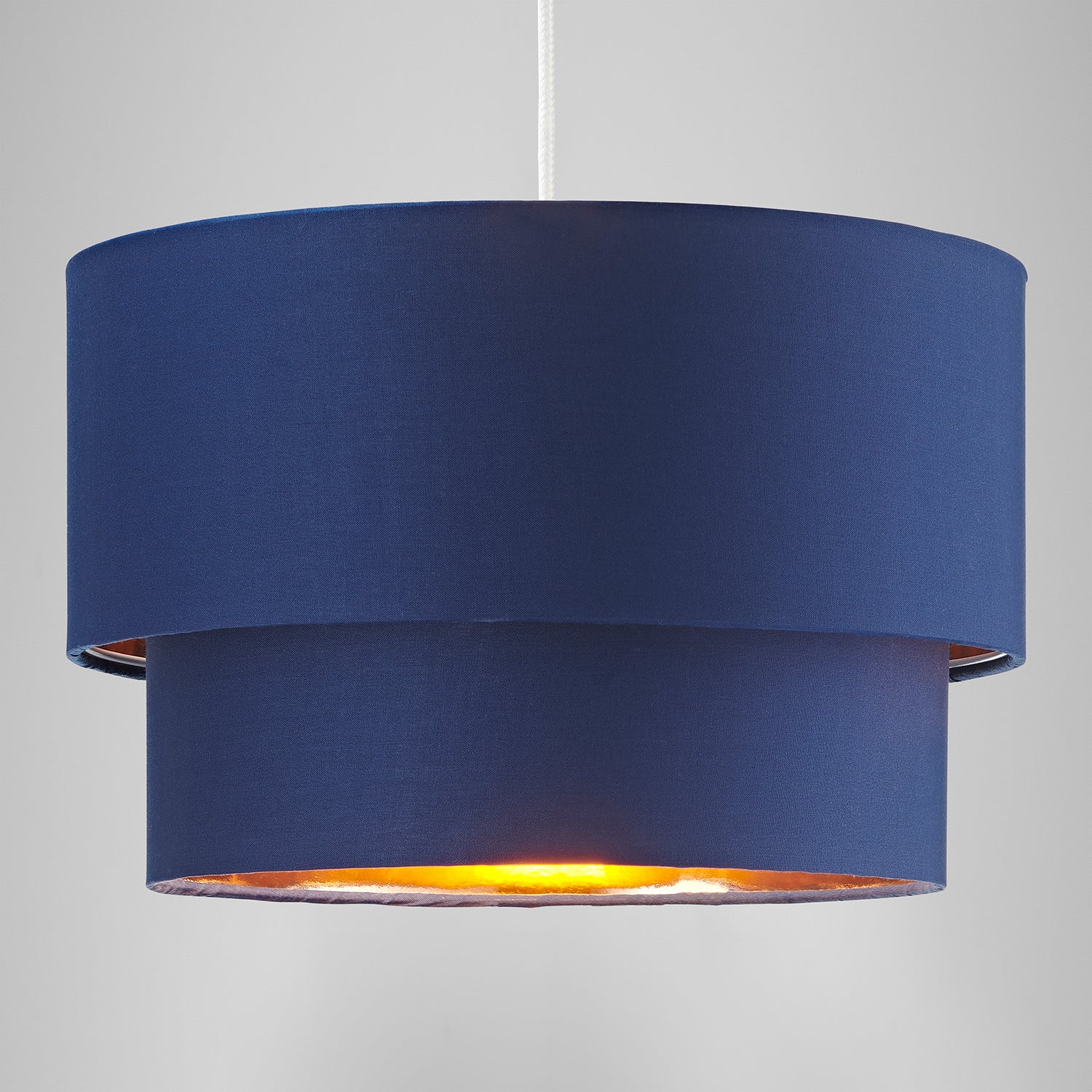 Modern Midnight Blue Cotton Double Tier Ceiling Shade with Shiny Copper Inner Image 5