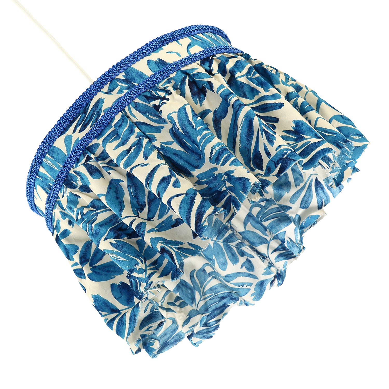 Hanging Cotton Pendant Shade with Blue Print and Embroidered Trims Image 4