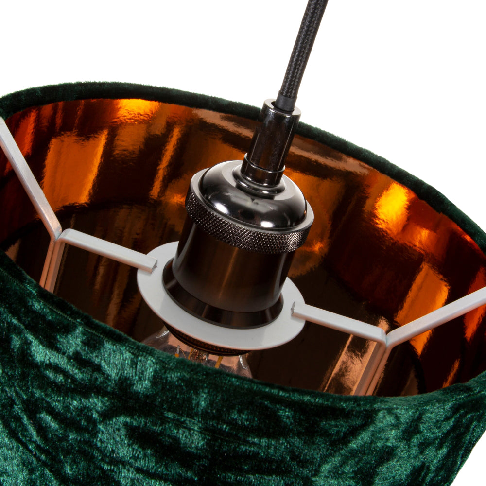 Modern Green Crushed Velvet 8" Table/Pendant Lampshade with Shiny Copper Inner Image 2