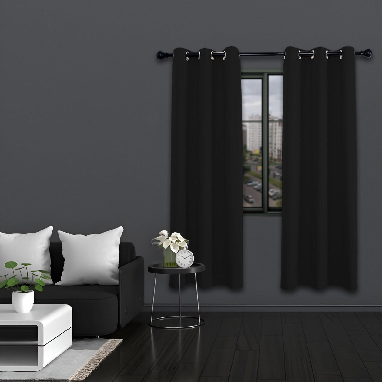 Black Blackout Curtains - Eyelet Thermal Curtain  - 46 x 72 Inch Drop - 2 Panel Image 6