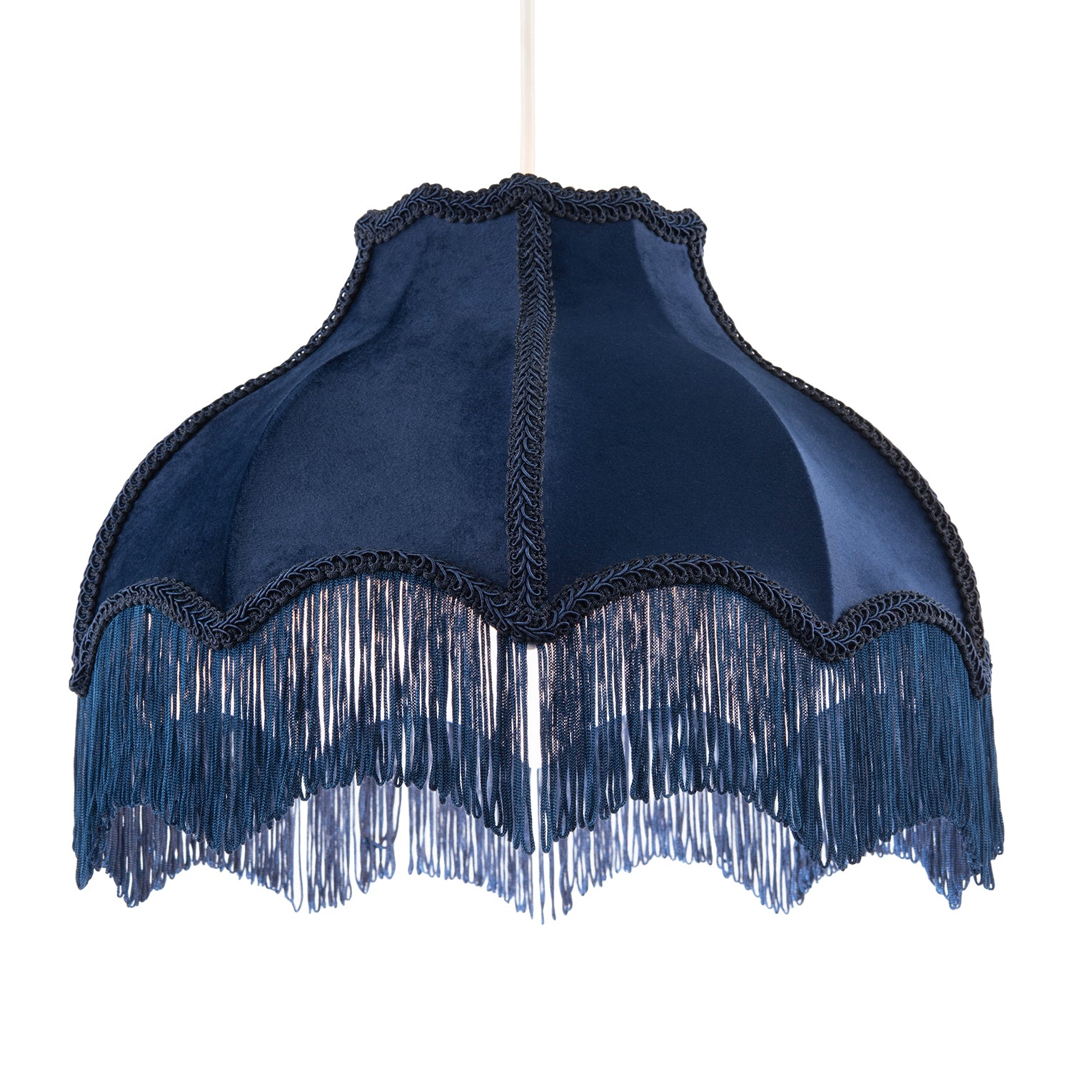 Classic Victorian Lamp Shade in Midnight Blue Velvet with Navy Trims Image 2