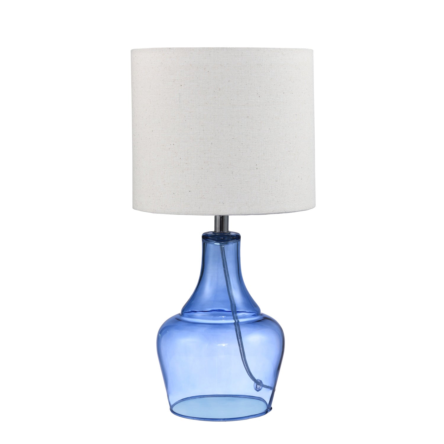 Modern Midnight Blue Glass Lamp with Natural Linen Fabric Shade and Clear Cable Image 2