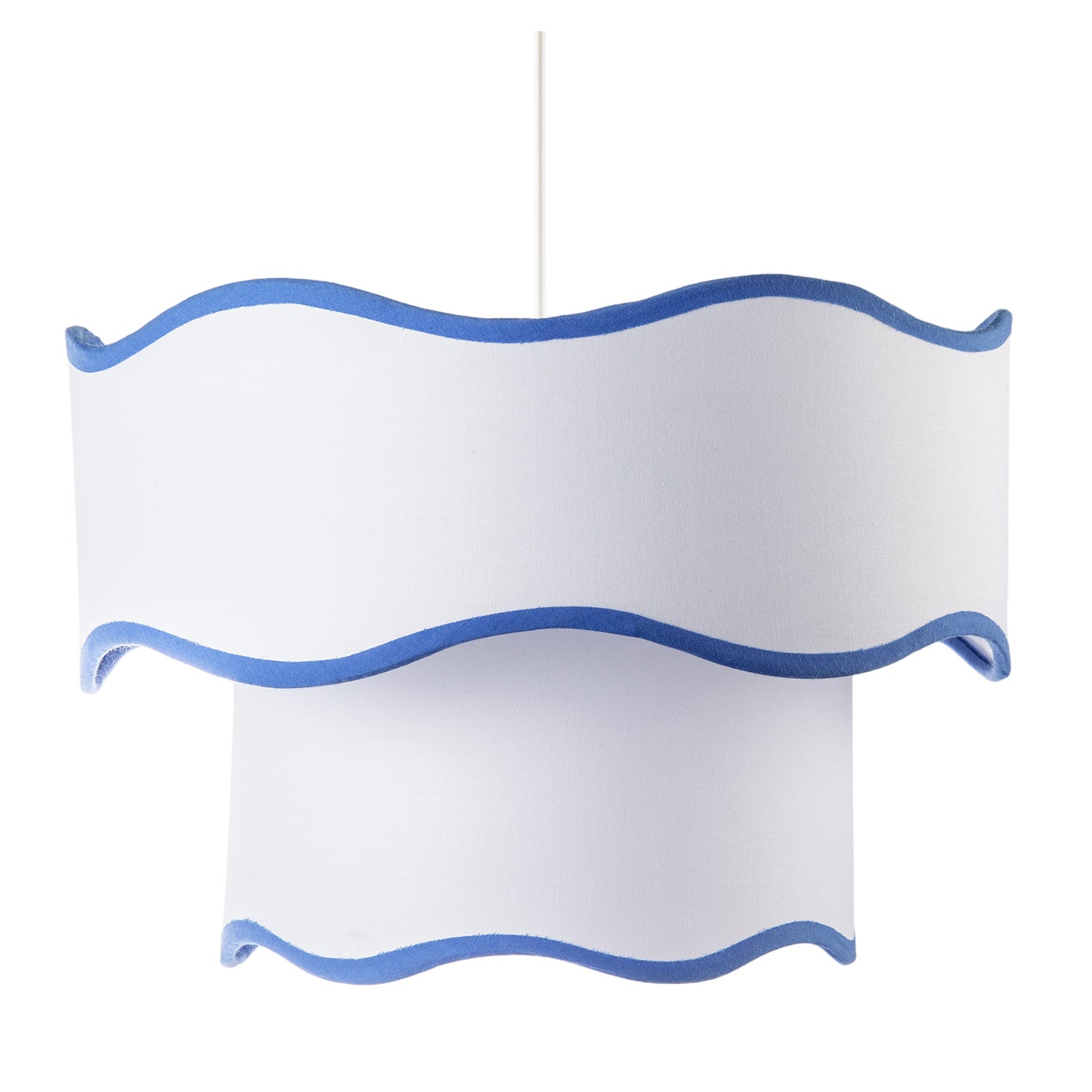 Tiered Design Double Layer White Cotton Pendant Shade with Blue Trim Image 5