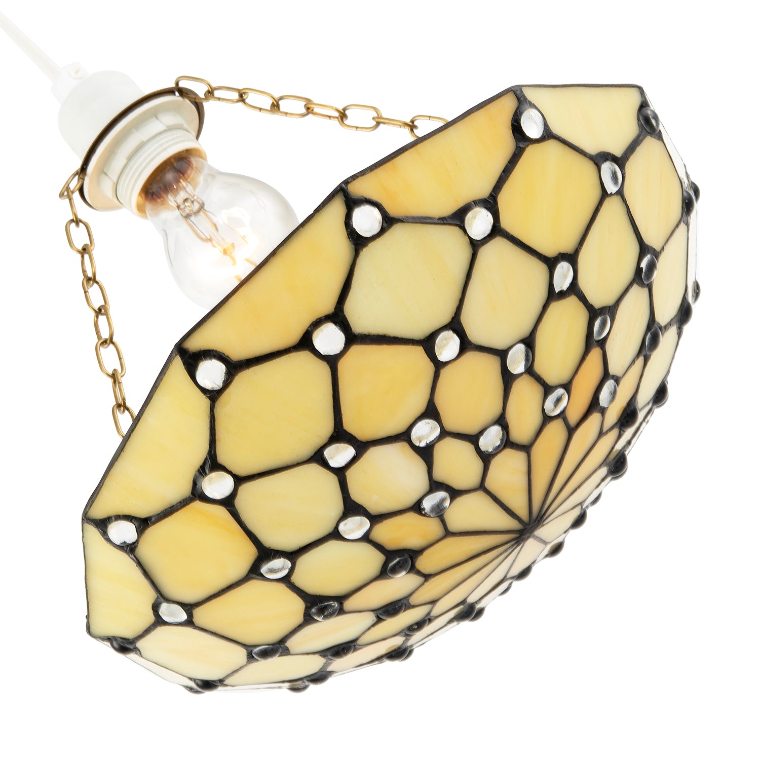 Amber Toned and Clear Beaded Tiffany Glass Easy Fit Bowl Pendant Shade Image 4