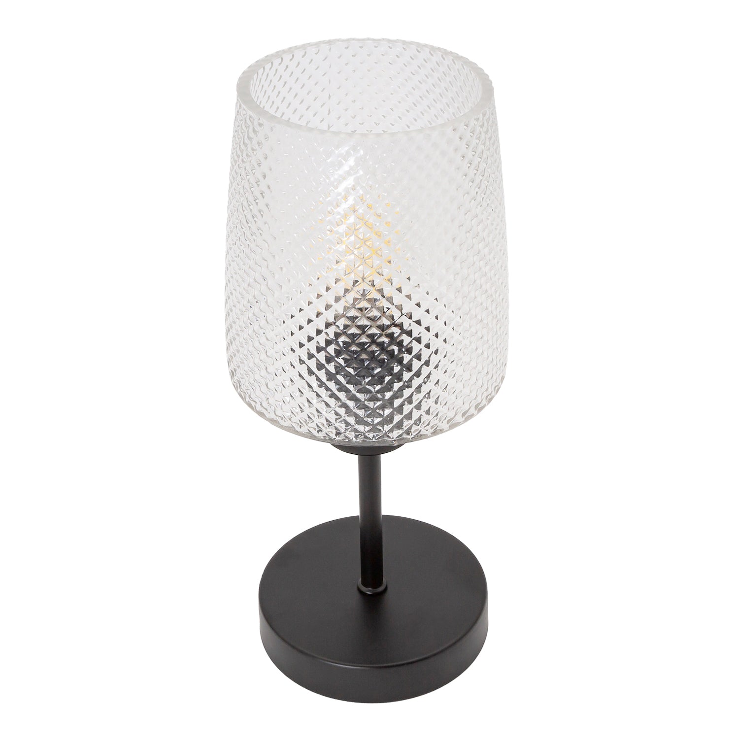 Modern Clear Dimpled Glass Table Lamp with Matte Black Stem and Base Image 5