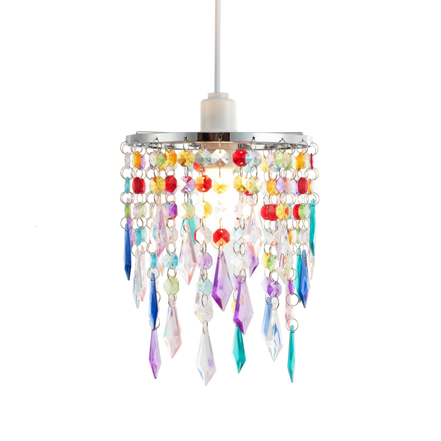 Modern Waterfall Design Pendant Shade with Multi Colour Acrylic Drops and Beads Image 1