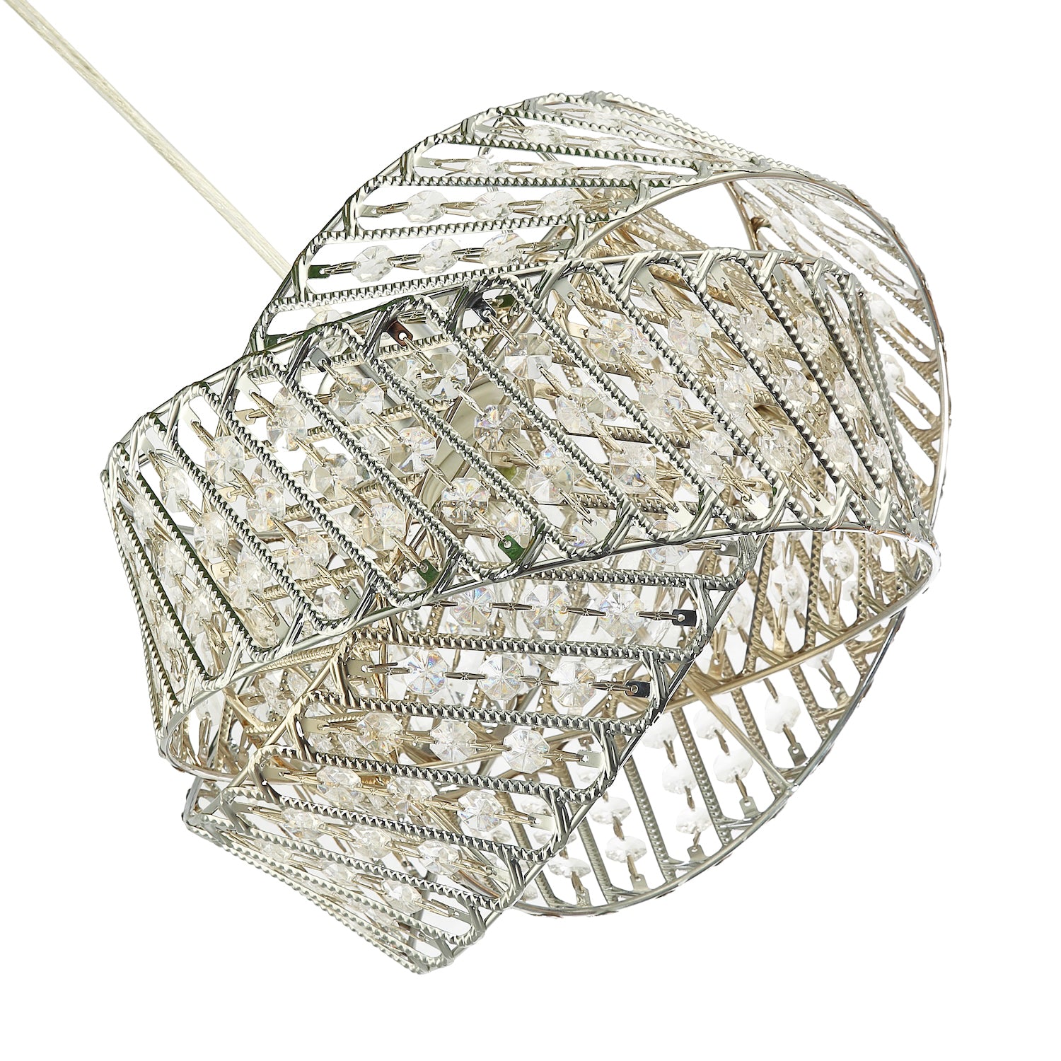 Designer Triple Ring Chrome Pendant Light Shade with Small Clear Acrylic Beads Image 3