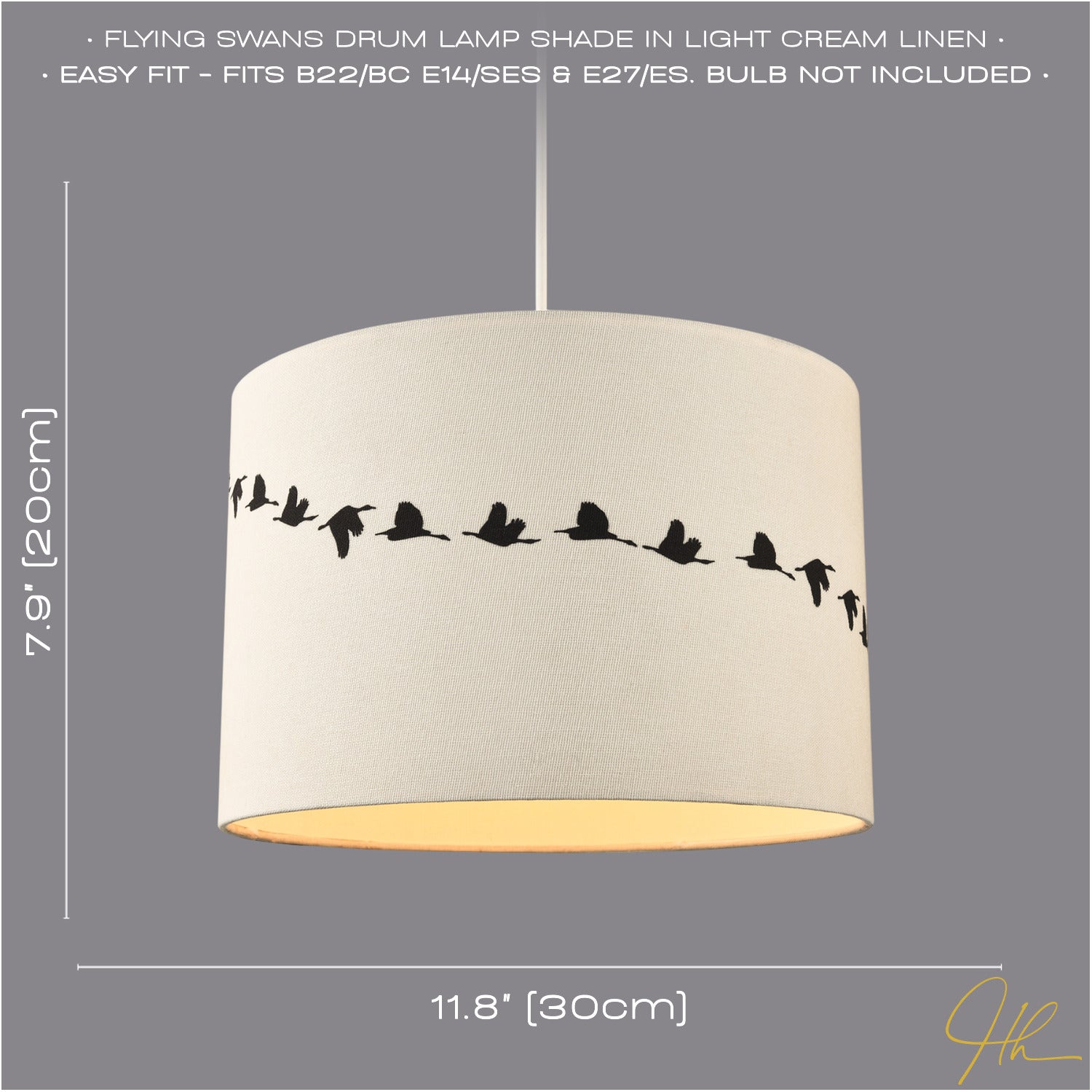 Flying Swans Lamp Shade in Light Cream Linen Fabric with Cotton Inner Image 6