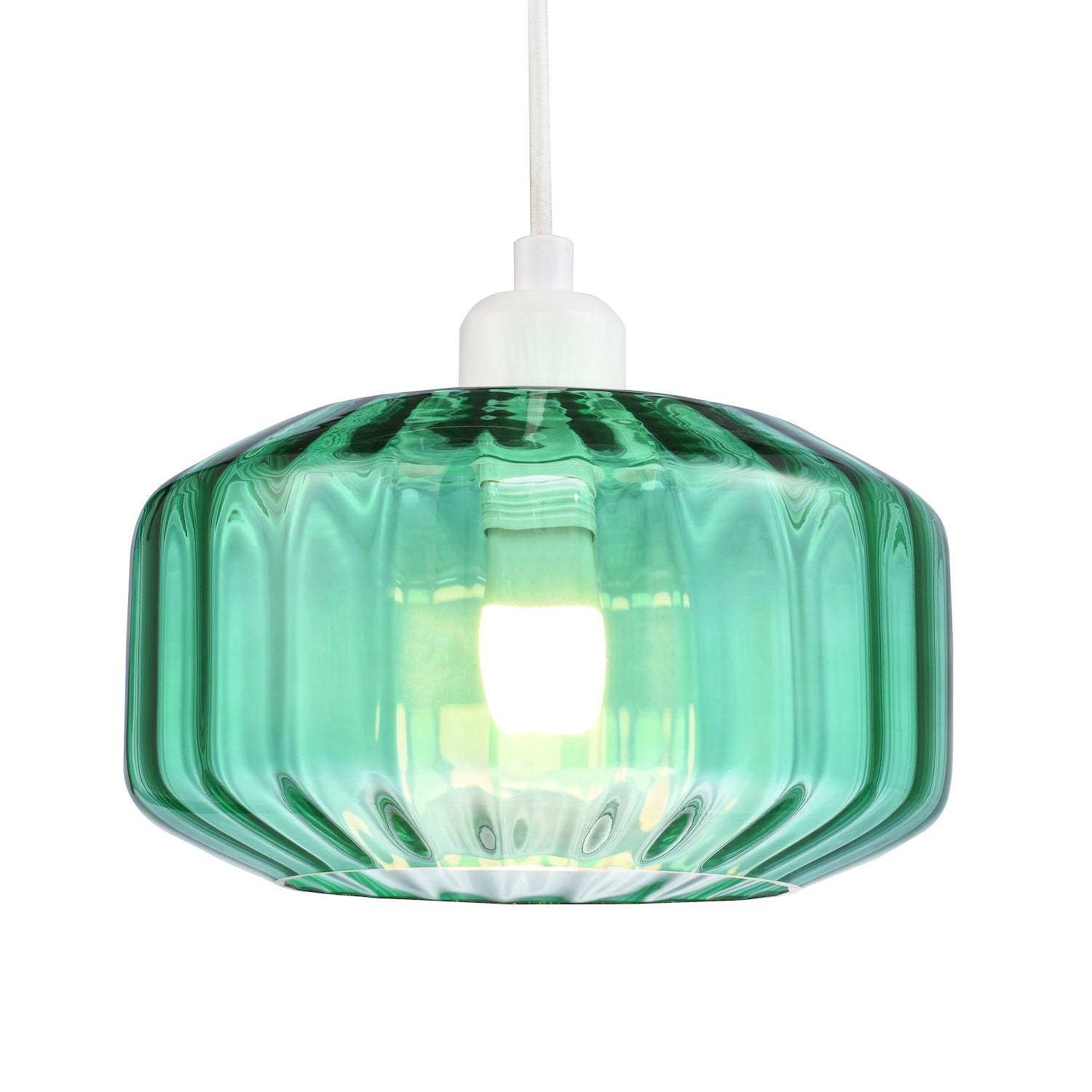 Modern Emerald Green Ribbed Glass Non Electric Pendant Shade with Flat Style Image 1